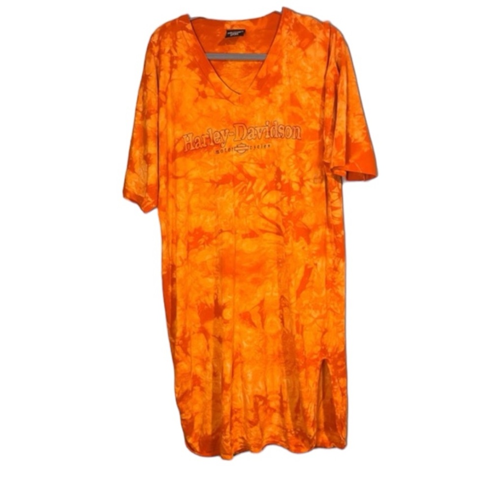 Vintage Harley Davidson Logo Tie Dye Midi T Shirt Dress Biker Grunge